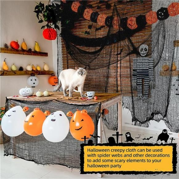 Halloween Creepy Cloth 6Pcs 30×72 "Halloween Black Creepy Cloth (4Black + 2White - Picture 5 of 7
